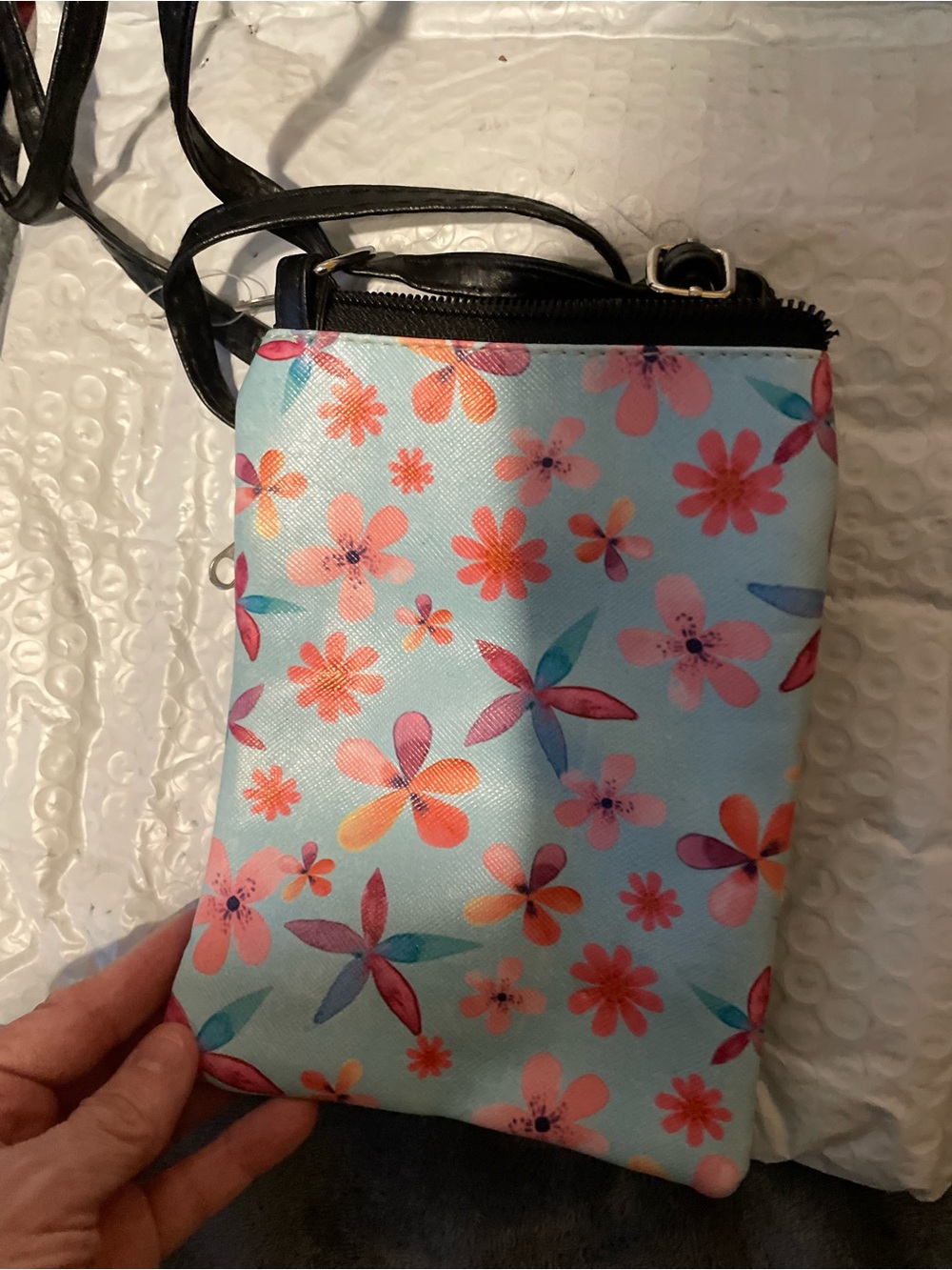 Floral Crossbody Bag - Blue Pink Multi